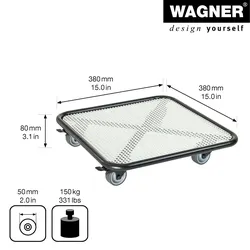 WAGNER Pflanzenroller BLACK & WHITE - 38 x 38 x 8 cm, Soft-Rollen, innnen & außen, Stahl, Tragkraft 150 kg - 20701801