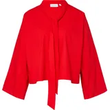 Comma, Baumwollbluse mit Schluppenkragen und verstellbarem Ärmelsaum - rot - 34