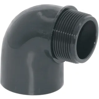 HAF 1x PVC Fittings Winkel 90° mit 50mm x 2" | Klebemuffe x Außengewinde | Winkelverbinder aus grauem PVC-U | PN16 für PVC Rohr, Poolfitting, Pool, Schwimmbad, Poolverrohrung, Druckleitung