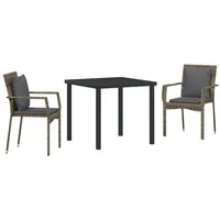 VidaXL 3-teilige Garten-Essgruppe mit Kissen Grau Poly-Rattan