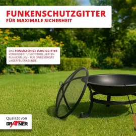 Grafner Feuerschale mit Funkenschutz, Kohlerost und Schürhaken, Ø 50 cm, hitzebeständige Beschichtung, stabile Füße, wohlige Wärme & gesellig...