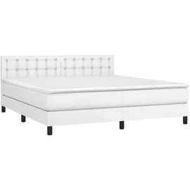 vidaXL Boxspringbett mit Matratze & LED Weiß 160x200 cm Kunstleder