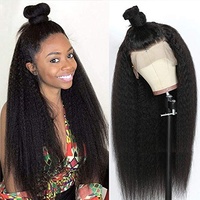 Arenshxc Perruque Bresilienne 4x4 Lace Closure Perruque Yaki Straight Cheveux Humains Perruque Free Part 130 Density With Baby Cheveux Glueless Brazilian Kinky Straight Cheveux Perruques 28 Pouce