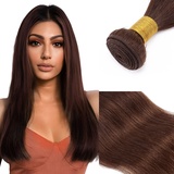 Elailite Human Hair Bundle Echthaar, Echthaar Tressen zum Einnähen, Echthaar Tressen Extensions Haarverlängerungen, glatt, (25cm 100g) Straight #02 Dunkelbraun