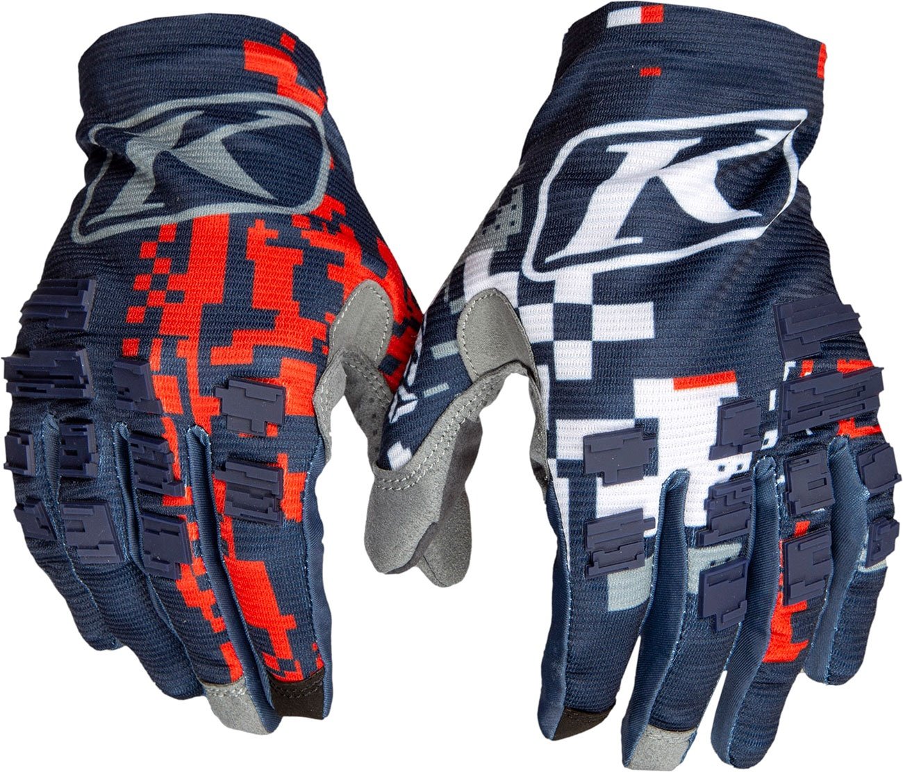 Klim XC Lite Digital Chaos S22, gants enfants - Bleu Foncé/Rouge/Blanc/Gris - L