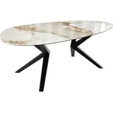 DeLife Esstisch Edge Oval 220x120 Keramik Minas Melange Weiß-Beige Zenthara kantig Metall Schwarz