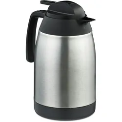 Relaxdays Isolierkanne aus Edelstahl, Warmhaltekanne für Tee, Kaffee, Thermo-Kaffeekanne, 1,5 Liter, mit Griff, silber