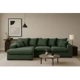 kaiser möbel Ecksofa mit schlaffunktion und bettkasten, Sofa L-form, Couch L-form Gabon stoff Zoom Grün Ottomane Links - Grün