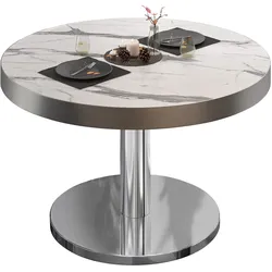 BN | Bistro Loungetisch | Ø:H 70 x 36 cm | Edelstahl Rand | Weiß Marmor / Edelstahl