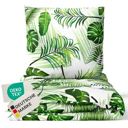 NYVI Bettwäsche Set DreamScience Mikrofaser Design - Atmungsaktiv & Weich - Mit Reißverschluss Größe:135x200 + 80x80 cm;Farbe:Leaves