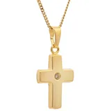 HOPLO Kreuzanhänger Anhänger Kreuz Zirkonia 333 Gold mit vergoldeter Silberkette 42 cm, Made in Germany 42 cm Damengröße