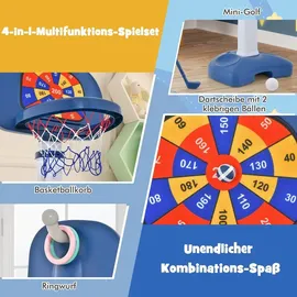 Costway 4 in 1 Kinder Basketballkorb Set, Basketballständer höhenverstellbar & Ringwurf & Klebeball & Golfspiel, Korbanlage für Indoor...