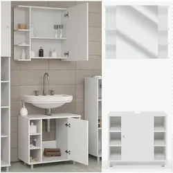 Vicco Badmöbel Set Fynn Badezimmer Spiegel Kommode Unterschrank Bad Weiß