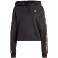 Adidas Damen Essentials 3-Stripes Animal Print Relaxed Hoodie Sweatshirt, Black/Magic Beige, XS