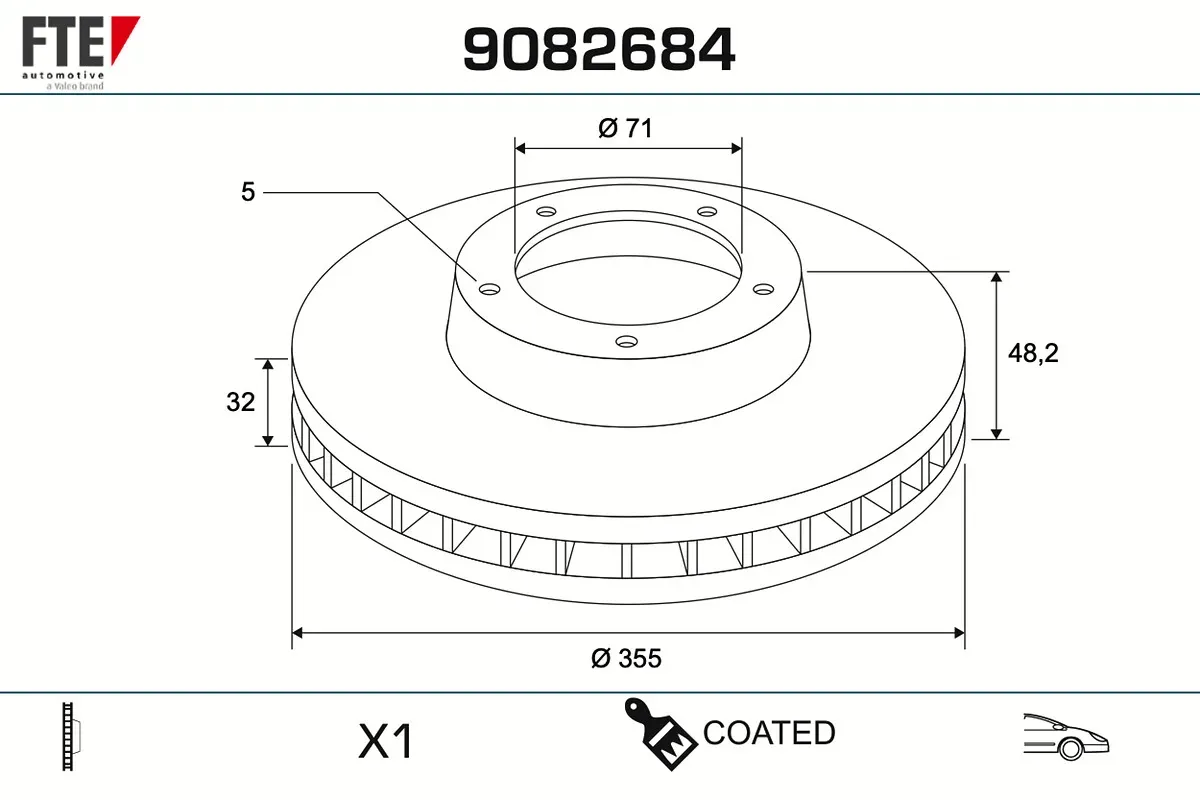 FTE Bremsscheibe 9082684 Vorderachse belüftet 355mm 32mm für JAGUAR