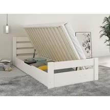 otto home Massivholzbett OTTO HOME ""GODJE ", TOPSELLER, zertifiziertes Massivholz (Kiefer)", weiß, B:98cm H:73cm L:205cm, Betten, Massivholzbett, seitlich aufklappbarer Bettkasten mit viel Stauraum, skandinavisch