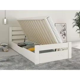 otto home Massivholzbett OTTO HOME ""GODJE ", TOPSELLER, zertifiziertes Massivholz (Kiefer)", weiß, B:98cm H:73cm L:205cm, Betten, Massivholzbett, seitlich aufklappbarer Bettkasten mit viel Stauraum, skandinavisch