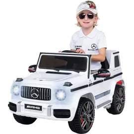 Actionbikes Motors Kinder-Elektroauto Mercedes AMG G63 W463, Bremsautomatik, 3-6 km/h, Soft-Start, LED, Fernbedienung (Weiß)