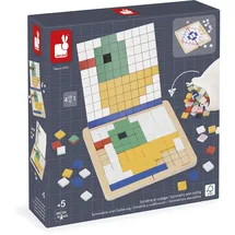 Janod - Symmetrie & Codierung - 4 Spielmodi - 12 Modelle zum Nachbauen - Ideal für die Vorbereitung auf den Kindergarten und die Grundschule - Lernspielzeug für Kinder - Ab 5 Jahre