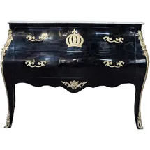Casa Padrino Pompöös by Casa Padrino Barock Kommode mit 2 Schubladen und Marmorplatte Schwarz / Gold / Weiß - Pompööse Barock Kommode designed by Harald Glööckler