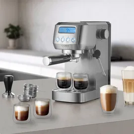 CASO Design EspressoGourmet Crema Siebträgermaschine silberfarben mit Milchaufschäumer