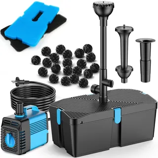 FEOXSHAL Teichfilter mit Springbrunnenpumpen-Kits, 50W Teichpumpe und Filter-Kit mit Unterwasserpumpe