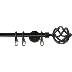 Gardinenstange GARESA "RUSTIKA", schwarz, L:110cm Ø:16mm, Metall, Gardinenstangen, rustikale Vorhanggarnitur, verlängerbar, m. Ringe, Endknopf Korb