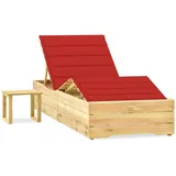 vidaXL Garten-Sonnenliege Rot mit Tisch und Auflage Kiefer Imprägniert