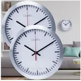Casativo Funkwanduhr Funk Wanduhr Ø25cm Alu Glas automatische Wanduhr mit DCF-Empfang (automatischer Zeiteinstellung/Batteriebetrieb/für Wohnzimmer&Büro)