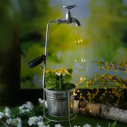 LED Solar Wasserhahn mit Blumentopf - Deko Balkon/Gartenbeleuchtung - H: 60cm - ...