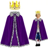 MIVAIUN König Kostüm Kinder Königsmantel Königinsmantel Samtmantel Kostüm, Krone König Königin, Samt Königsumhang Krone, für Junge Mädchen Karneval Halloween Fasching Party, 80cm (2 Stück)