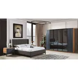JVmoebel Schlafzimmer-Set Loft Schlafzimmermöbel Set aus Holz und Edelstahl in Grau/Braun, (4-tlg., 1x Bett + 2x Nachttische + 1x Kleiderschrank), Made in Europa blau|braun|grau