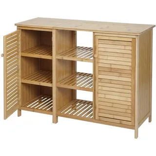 Mendler Badezimmerschrank HWC-B18, Regal Kommode Badschrank Badregal, 2 Türen Bambus 87x99x33cm