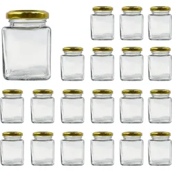 20x Quadratisches Glasgefäß für Gewürze 100ml mit Deckel - Küchenaufbewahrungsgläser - Gewürze, Marmelade, Joghurt