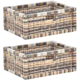 korb.outlet Set / 2 Regalkorb Mehrfarbig ca 42x32x17 mit Holzrahmen Rattan Schubfach Box zur Aufbewahrung Schrankkorb Griff