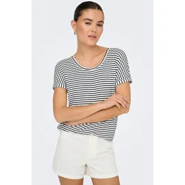 Jdy Kurzarmshirt "JDYSISSY S/S O-NECK TOP JRS", Damen, Gr. S, blau (cloud dancer stripes:sky captain), Jersey, Obermaterial: 96% Viskose, 4% Elasthan, gestreift, regular fit normal, Rundhals, mit Umschlag, Shirts