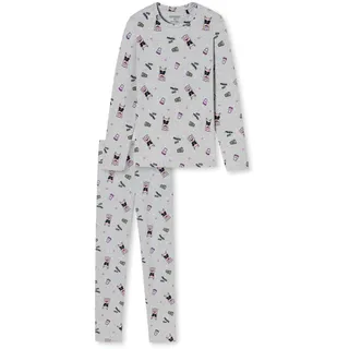 Schiesser Mädchen Schlafanzug lang – Einhorn, Sterne, Dots, Waldmotive und Hexen – Organic Cotton Pyjamaset, grau-Mel. I, 152 - 152