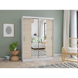 fabryka mebli idźczak imoebel24 Schwebetürenschrank Schrank 150 cm Weiß/Sonoma mit zwei Spiegeln Vista 01 - Weiß,