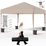 JUMMICO Pavillon 3x3 Wasserdicht Stabil Winterfest Höhe Verstellbar, Faltpavillon Pavillion UV Schutz 50+,Gartenpavillon Faltzelt für Garten, Innenhof, Camping,Gazebo Beige