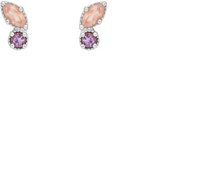 LEAF - OHRSSTECKER - TWO GEMS - Rosenquarz - silber