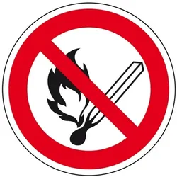 Schild I Verbotsschild Keine offene Flamme, Feuer, offene Zündquelle, Reflexfolie, Ø200mm, ASR A1.3, DIN EN ISO 7010 P003
