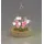 Formano LED Deko Tropfen Blumen Schmetterling Glaskugel mit Holzsockel & Timer 17cm - batteriebetriebene Frühlingsdeko für Tisch, Fensterbank & Geschenk