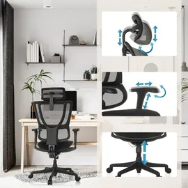 HJH Office Bürostuhl ERGOHUMAN SLIM ECO F GEN2 Netzstoff / Stoff - Schwarz