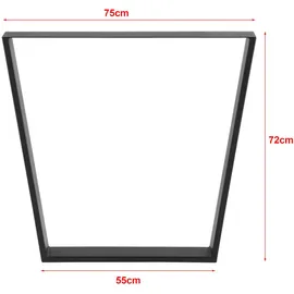 [en.casa] Tischgestell-Set, Schwarz Metall, 75x72x8 cm, Stahl Matt