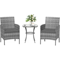 LuxusKollektion Balkonset Rattan Gartenmöbel Set 3 teilig Wetterfest Grau Stühlen & Bistrotisch