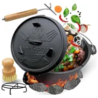 holz4home holz4home® Dutch Oven I eingebrannter Feuertopf aus Gusseisen I inkl. Deckelheber, Topfständer und Reinigungsbürste 9 Liter