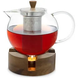 Glaswerk Sencha Design-Teekanne mit Glaswerk Oolong Holz-Stövchen 1,3 l Siebeinsatz