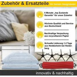 Roboter-Deals Zubehör Set, Ersatzteile Kit für Roborock Q7 Max u. Q7 Max Plus (2x Fi, 2x Pad, 2x Seitenbürste 5arm schwarz, 1x HB)