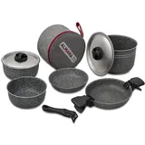 Beaver Brand Camping Aluminium Kochtopf-Set Almana 20, 10teilig, granitgrau