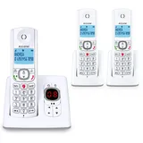 ALCATEL F530 Voice Trio - Schnurloses Festnetztelefon DECT mit Anrufbeantworter - Großes beleuchtetes Display - Lautsprecher - Anrufblockierungsfunktion - 2 Direktwahltasten - 3 Mobilteile - Weiß/Grau